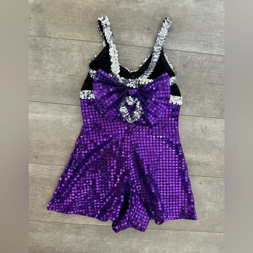 Custom Made Purple Silver Sequin Dance Costume/Halloween Ravens Cheerleader XS/S